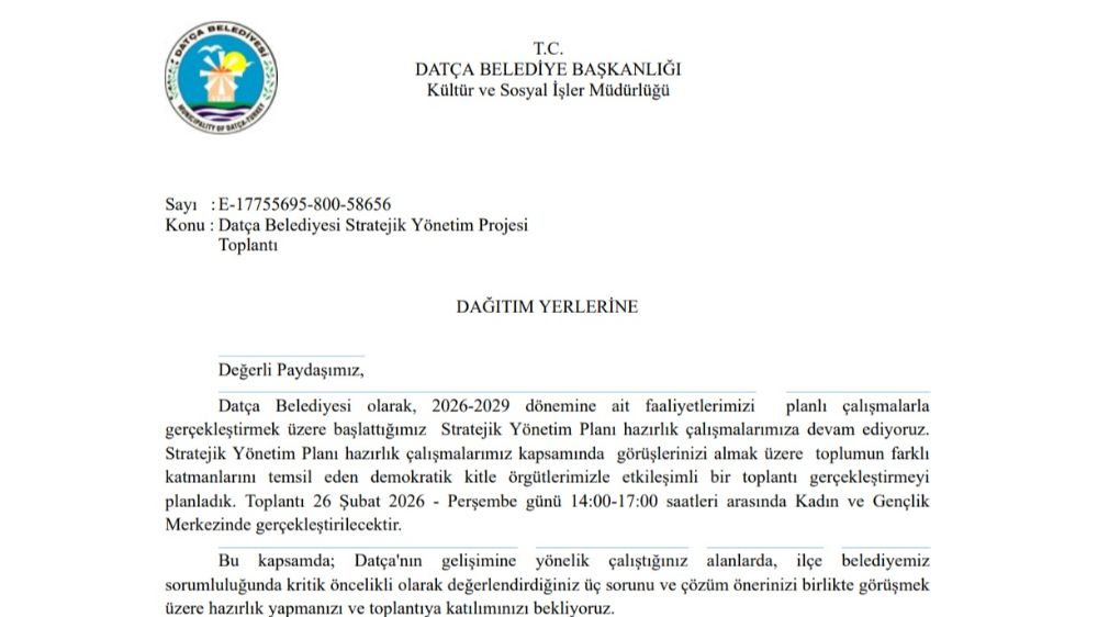Datça Belediyesi Stratejik Plan Çalışmasına Davet Ediyor