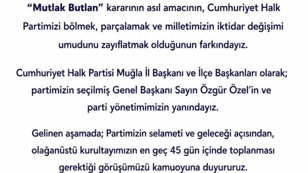 CHP Muğla İl ve İlçe Teşkilatlarından Ortak Açıklama